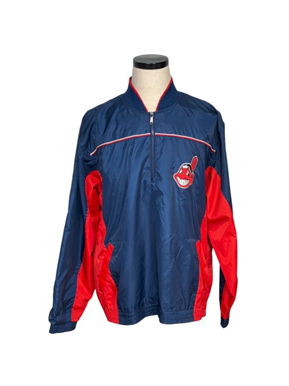 MLB Cleveland Indians 90s G-III By Carl Banks Windbreaker Jacket Navy/Red Size L